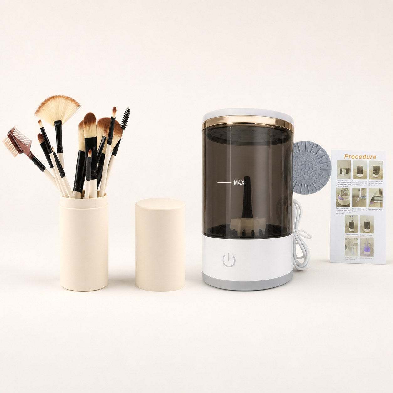 Kit completo con brochas, limpiador y guía de uso